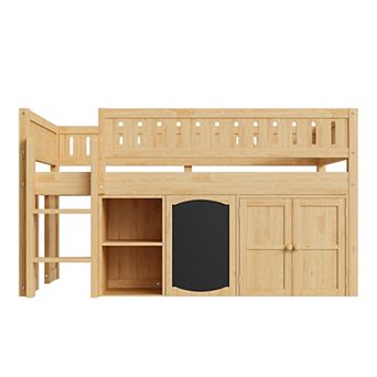 Whisen Full Size Loft Bed with Storage Cabinet and Chalkboard Panel, Space-Saving & Stylish