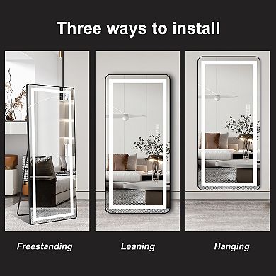 Whisen 64" Full Length Mirror, Floor Mirror with LED Light and Aluminum Alloy Thin Frame