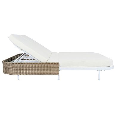 Whisen Outdoor Rattan Daybed with Beige Cushion, 5-Position Adjustable Backrest & Removable Pillows