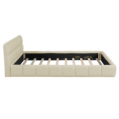Whisen Queen Size Upholstered Platform Bed with Thick Fabric, Grounded Bed with Solid Frame