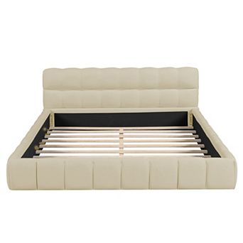 Whisen Queen Size Upholstered Platform Bed with Thick Fabric, Grounded Bed with Solid Frame