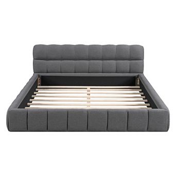 Whisen Queen Size Upholstered Platform Bed with Thick Fabric, Grounded Bed with Solid Frame