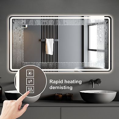 Whisen Anti-Fog Lighted Bathroom Mirror with Led Lights, 3 Colors and 5 level Dimmable