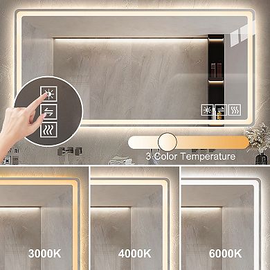 Whisen Anti-Fog Lighted Bathroom Mirror with Led Lights, 3 Colors and 5 level Dimmable
