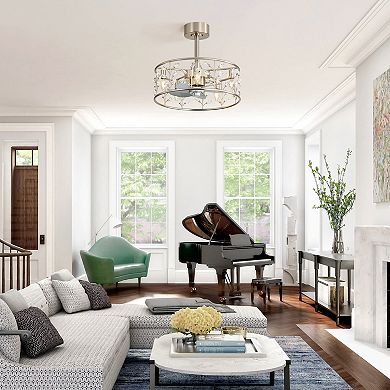 20-Inch Caged Ceiling Fan with Lights - DC Motor, 5 Blades, Remote, 6 Speeds, Timer, Downrod Mount