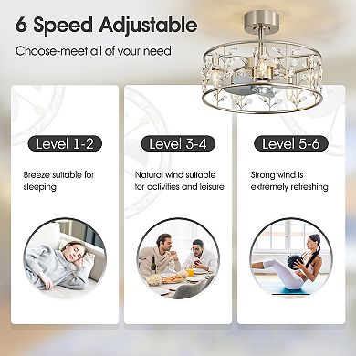 20-Inch Caged Ceiling Fan with Lights - DC Motor, 5 Blades, Remote, 6 Speeds, Timer, Downrod Mount