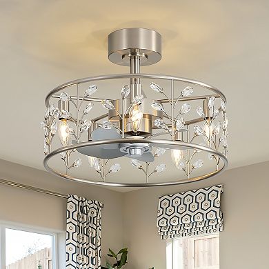 20-Inch Caged Ceiling Fan with Lights - DC Motor, 5 Blades, Remote, 6 Speeds, Timer, Downrod Mount