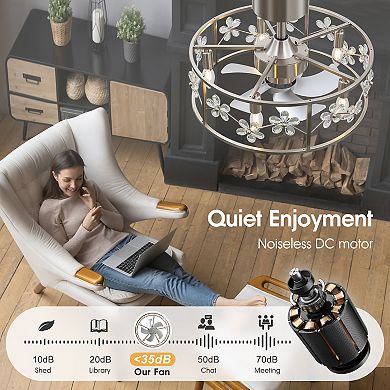 20-Inch Traditional Cage Ceiling Fan with 5-Light Fixture, DC Motor, 6 Speeds, Timer, Remote Control