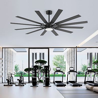72-Inch LED Ceiling Fan with 12 Blades, Tri-Color Light, DC Motor, Reverse, Remote, Timer, Downrods