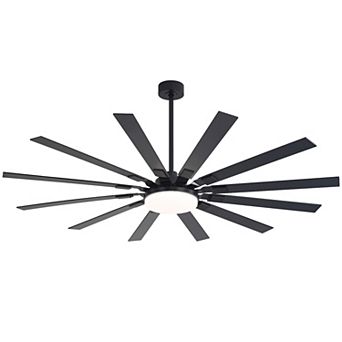 72-Inch Sleek Ceiling Fan with 12 Blades, LED Lighting, DC Motor, Reverse Function, Remote and Timer