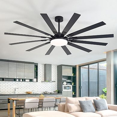 72-Inch Sleek Ceiling Fan with 12 Blades, LED Lighting, DC Motor, Reverse Function, Remote and Timer