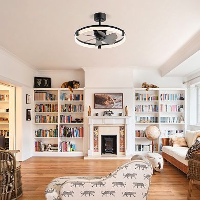 23-Inch LED Caged Ceiling Fan with Remote - DC Motor, 6 Speeds, 3 CCT Light, Reversible, Timer