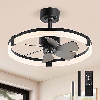 23-Inch LED Caged Ceiling Fan with Remote - DC Motor, 6 Speeds, 3 CCT Light, Reversible, Timer