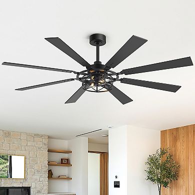 65-Inch Traditional Ceiling Fan with 8 Blades, Dual Bulb Light, DC Motor, Reverse, Remote, Timer