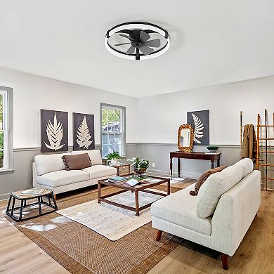 23-Inch LED Enclosed Ceiling Fan with Remote - DC Motor, 6 Speeds, 3 CCT, Reversible, Flush Mount