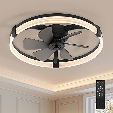 23-Inch LED Enclosed Ceiling Fan with Remote - DC Motor, 6 Speeds, 3 CCT, Reversible, Flush Mount