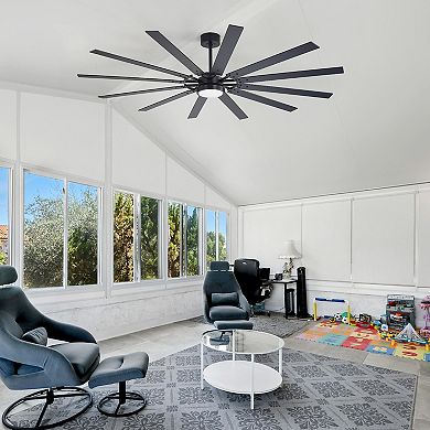 80-Inch LED Ceiling Fan with 12 Blades, Tri-Color Light, DC Motor, Reverse, Remote, Timer, Downrods