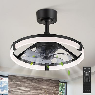 20-Inch LED Caged Ceiling Fan with Remote - DC Motor, 6 Speeds, 3 CCT Light, Reversible & Timer