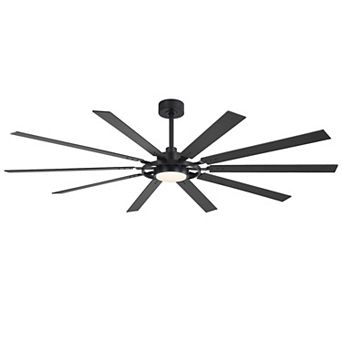 80-Inch LED Ceiling Fan with 10 Blades, DC Motor, Reverse Function, Remote Control, Timer, Downrods