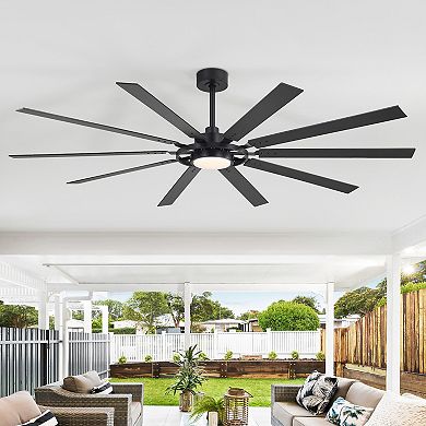 80-Inch LED Ceiling Fan with 10 Blades, DC Motor, Reverse Function, Remote Control, Timer, Downrods