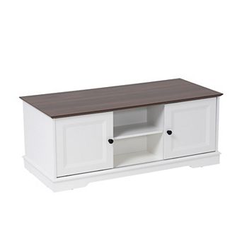 48'' Front-and-Back Symmetrical Farmhouse Coffee Table w/Storage & 4 Sliding Barn Doors