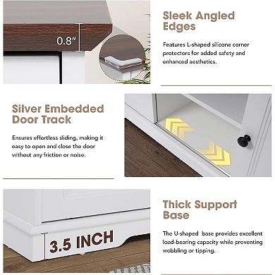 48'' Front-and-Back Symmetrical Farmhouse Coffee Table w/Storage & 4 Sliding Barn Doors