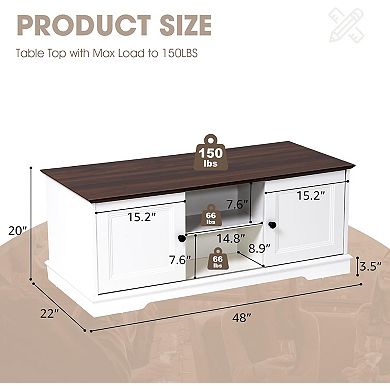 48'' Front-and-Back Symmetrical Farmhouse Coffee Table w/Storage & 4 Sliding Barn Doors