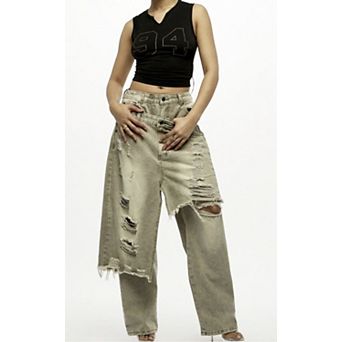 Overup Fray distressed wide leg jeans