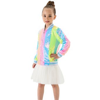 Girls' Neon Stripe Sequin Bomber Jacket