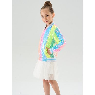 Girls' Neon Stripe Sequin Bomber Jacket