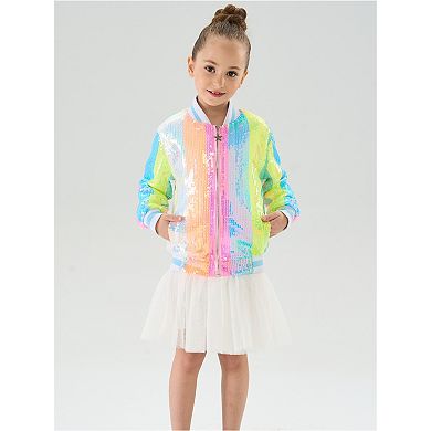 Girls' Neon Stripe Sequin Bomber Jacket