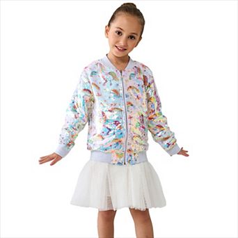 Girls’ Unicorn Rainbow Sequin Bomber Jacket
