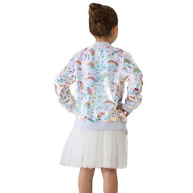 Girls’ Unicorn Rainbow Sequin Bomber Jacket