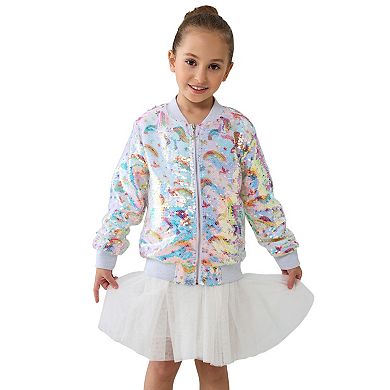 Girls’ Unicorn Rainbow Sequin Bomber Jacket