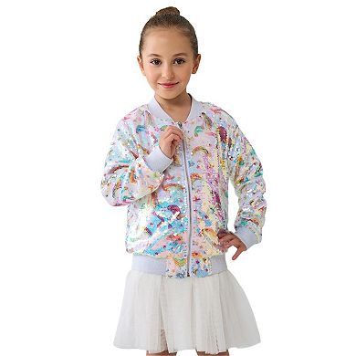Girls’ Unicorn Rainbow Sequin Bomber Jacket