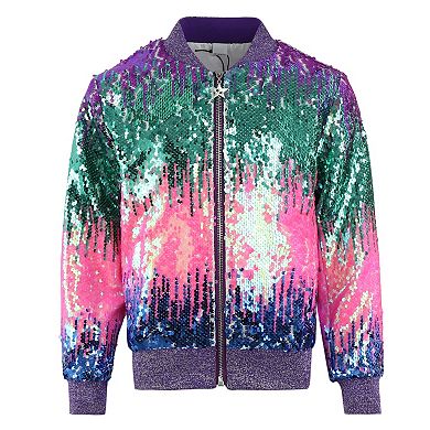 Girls’ Aurora Gradient sequin bomber jacket