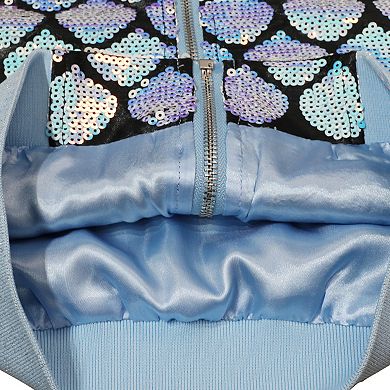 Girls’ Mermaid Seashell Sequin Bomber Jacket with Glitter Trim