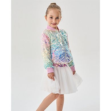 Girls' Magic Ombre Sequin Bomber Jacket with Pink Shimmer Trim