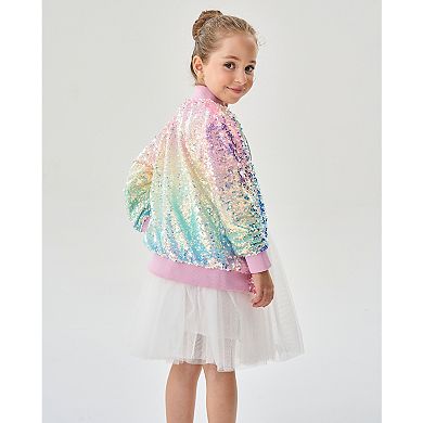 Girls' Magic Ombre Sequin Bomber Jacket with Pink Shimmer Trim