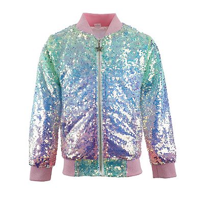 Girls' Magic Ombre Sequin Bomber Jacket with Pink Shimmer Trim