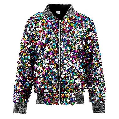 2Bunnies Girls' Cosmic Radiance Sequin Bomber Jacket
