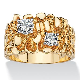 PalmBeach Jewelry Men's 1.05 TCW Round Cubic Zirconia Gold-Plated Two-Stone Nugget Ring