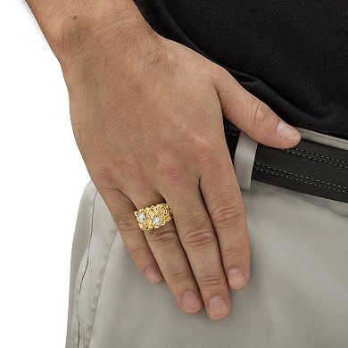 PalmBeach Jewelry Men's 1.05 TCW Round Cubic Zirconia Gold-Plated Two-Stone Nugget Ring
