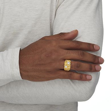 PalmBeach Jewelry Men's 1.05 TCW Round Cubic Zirconia Gold-Plated Two-Stone Nugget Ring
