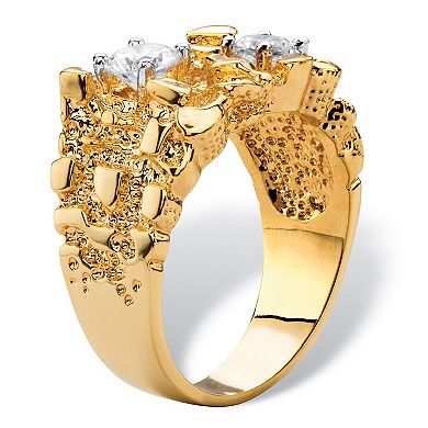 PalmBeach Jewelry Men's 1.05 TCW Round Cubic Zirconia Gold-Plated Two-Stone Nugget Ring