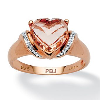 PalmBeach Jewelry 2.25 TCW Heart Cut Simulated Morganite Rose Gold-Plated Sterling Silver Ring
