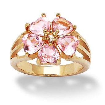 PalmBeach Jewelry 4 TCW Heart-Shaped Pink Cubic Zirconia Gold-Plated Flower-Shaped Ring