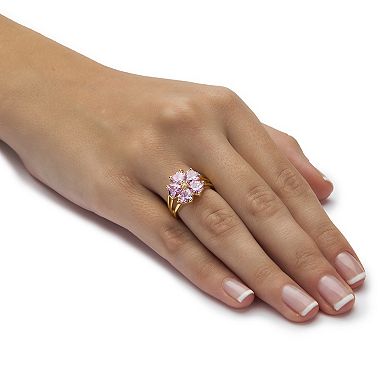 PalmBeach Jewelry 4 TCW Heart-Shaped Pink Cubic Zirconia Gold-Plated Flower-Shaped Ring
