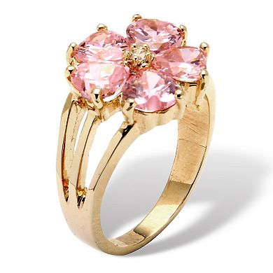 PalmBeach Jewelry 4 TCW Heart-Shaped Pink Cubic Zirconia Gold-Plated Flower-Shaped Ring