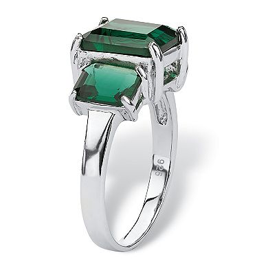 PalmBeach Jewelry Emerald-Cut Simulated Green Emerald .925 Sterling Silver 3-Stone Ring